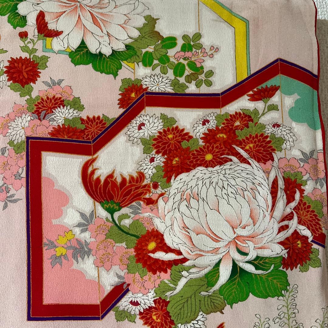 七五三　ハーフ成人式　ピンク　正絹　アンティーク　大正ロマン　花柄