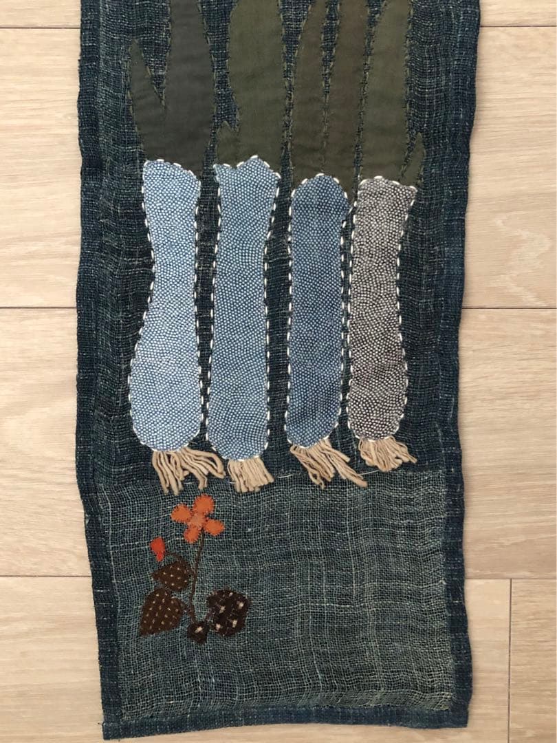 ハンドメイド☆古布 着物 絣 タペストリー パッチワーク 刺し子 野菜 玉ねぎ