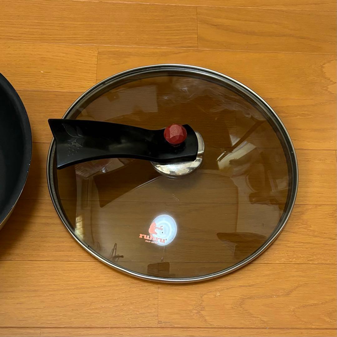 美品 10年保証フライパン28cm IH&直火 2つ&ガラス蓋