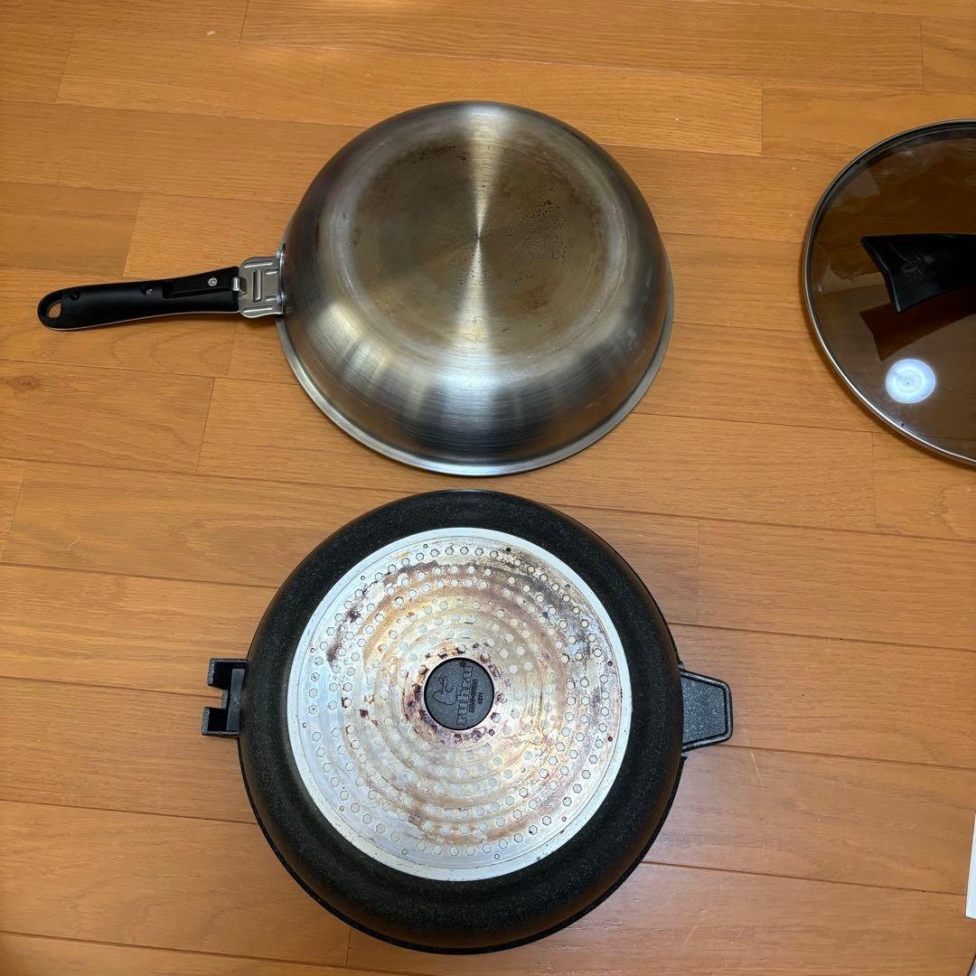 美品 10年保証フライパン28cm IH&直火 2つ&ガラス蓋