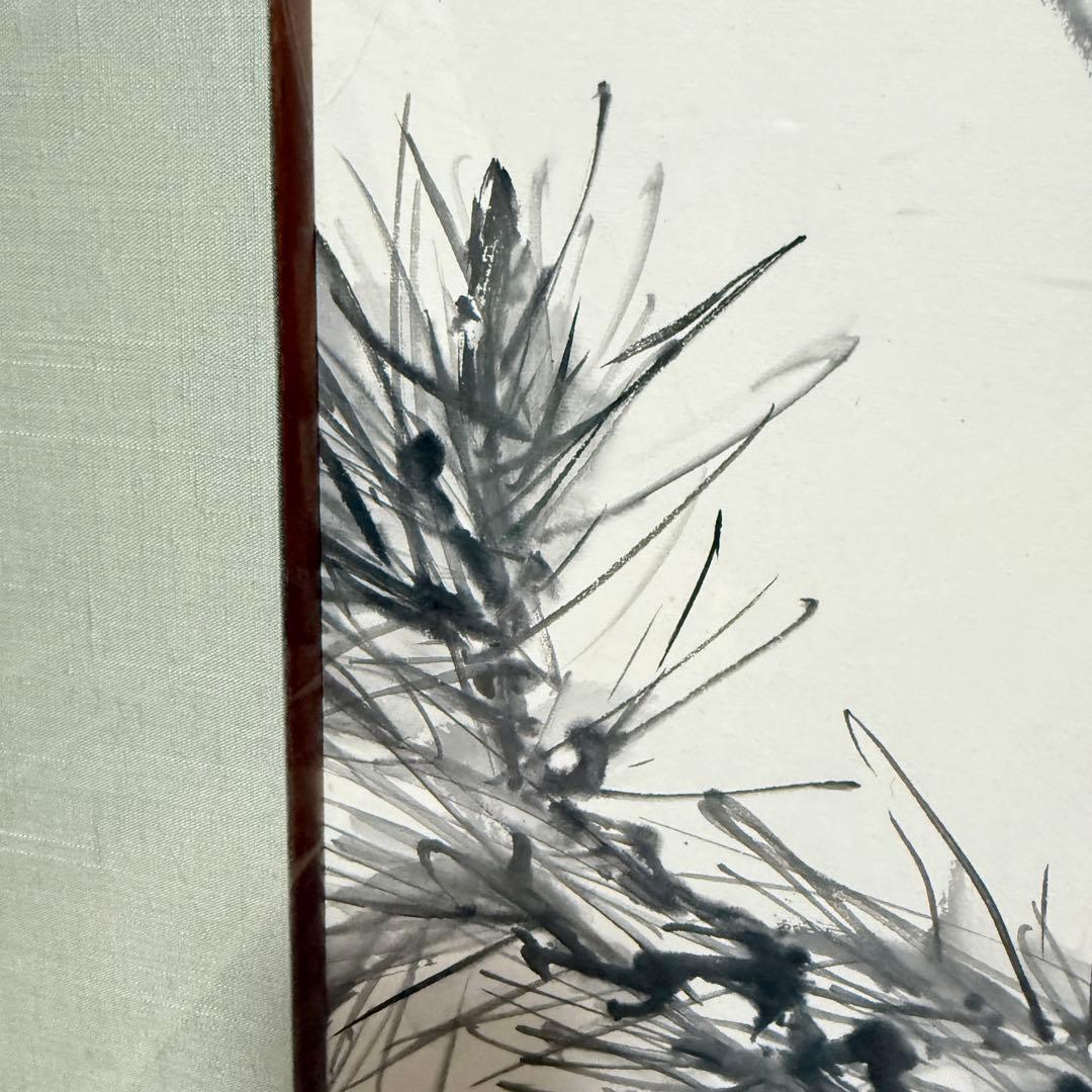 大型 水墨画 松図 肉筆 額装 日本画 横長 アート アンティーク 骨董 古美術