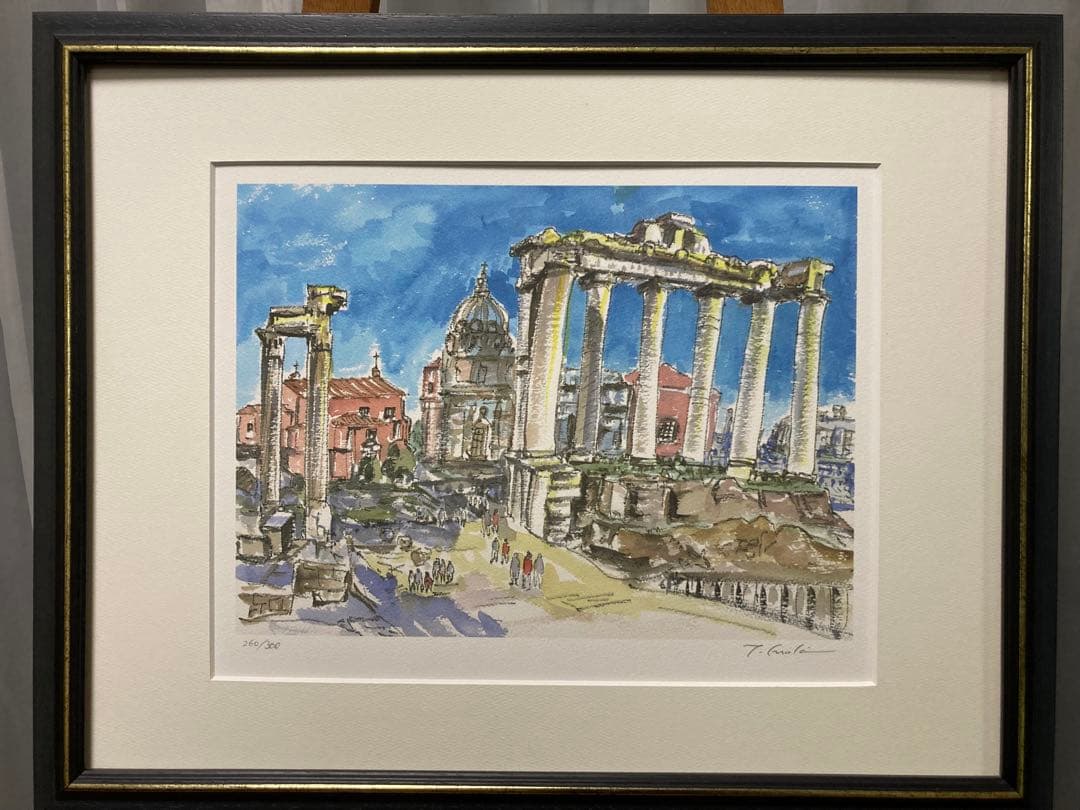 俳優 榎木孝明 リトグラフ 版画「紺碧の空に（フォロローマノ）」 サイン 新額装