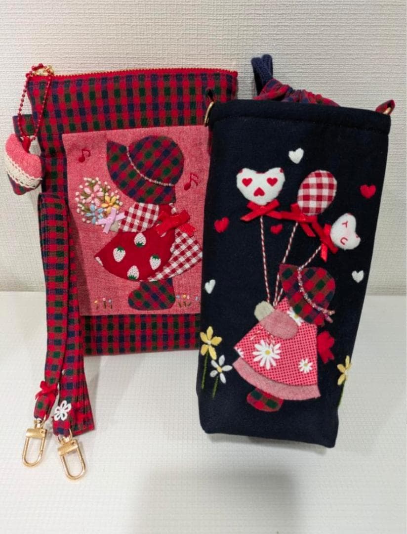 ハンドメイド品　キラキラお帽子スーちゃんポシェット&保冷ペットボトルケース