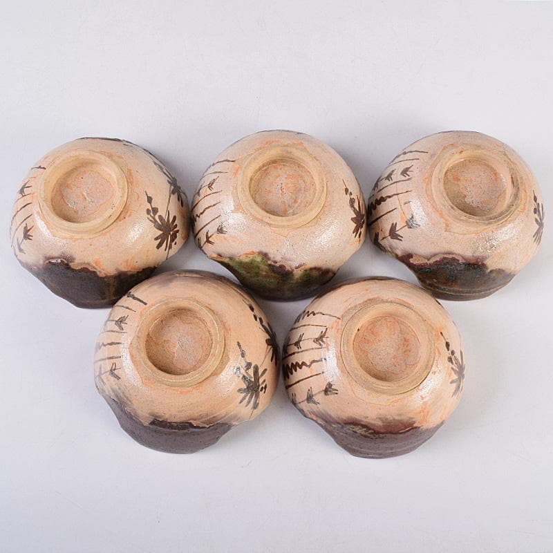 和食器　瀬戸織部　鳴海織部　加藤作助作　割山椒向付　五客　時代箱付　VR9005