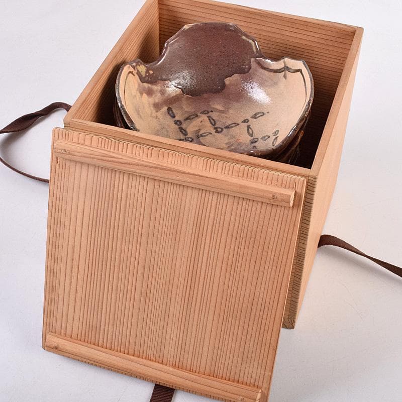 和食器　瀬戸織部　鳴海織部　加藤作助作　割山椒向付　五客　時代箱付　VR9005