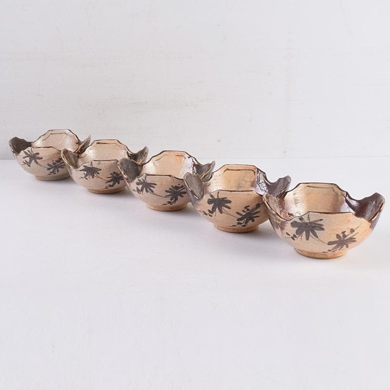 和食器　瀬戸織部　鳴海織部　加藤作助作　割山椒向付　五客　時代箱付　VR9005