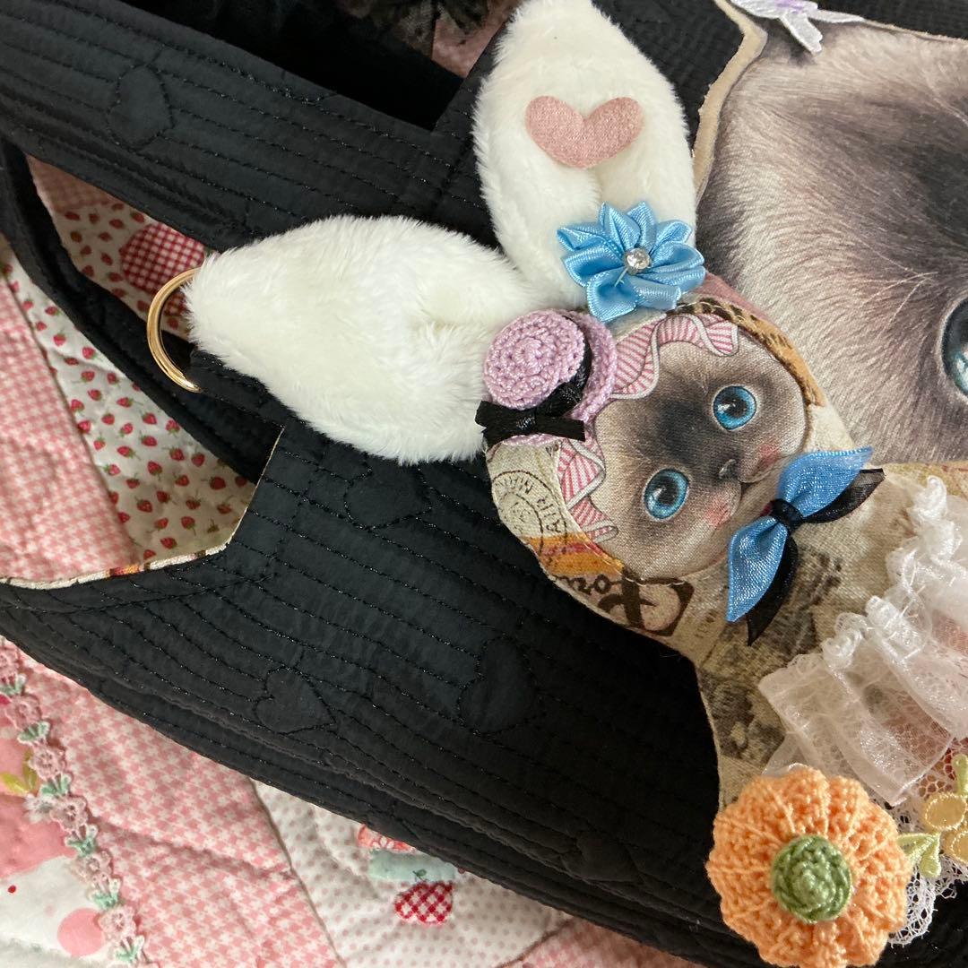 も*ん様 ネコ耳トートバッグ❣️ヌビ生地❣️ミニバニティ付❣️着ぐるみリトルサン