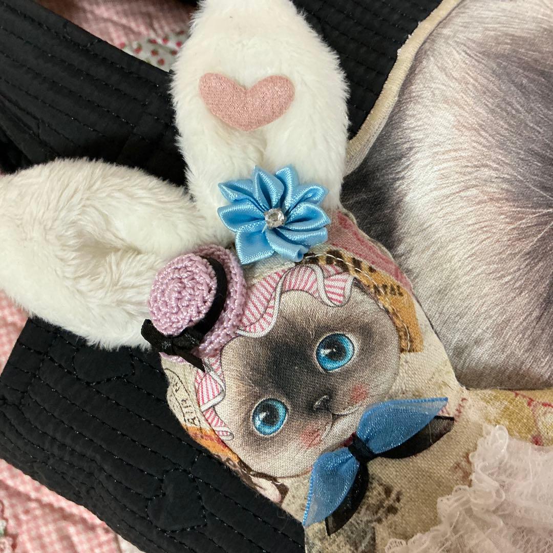 も*ん様 ネコ耳トートバッグ❣️ヌビ生地❣️ミニバニティ付❣️着ぐるみリトルサン