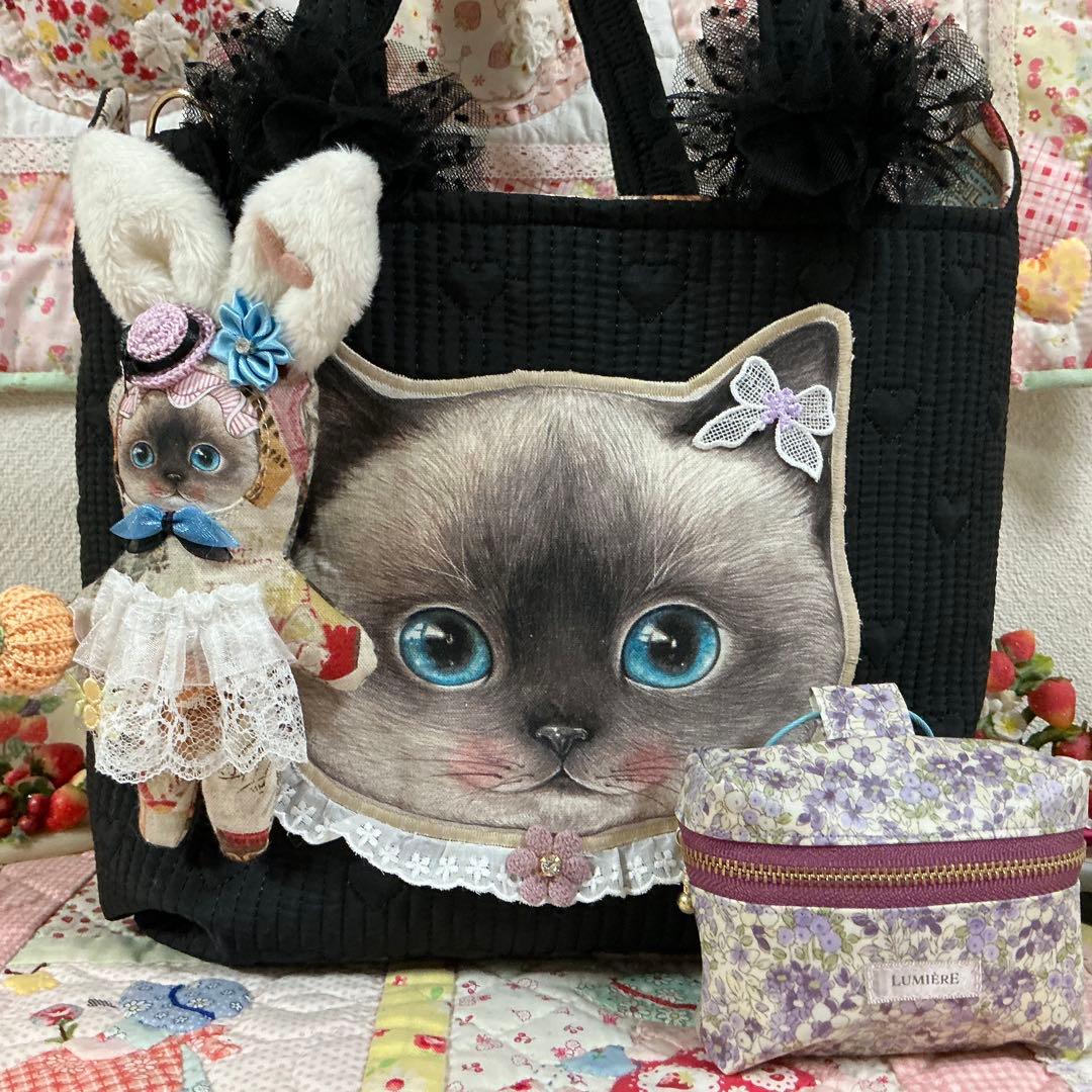 も*ん様 ネコ耳トートバッグ❣️ヌビ生地❣️ミニバニティ付❣️着ぐるみリトルサン