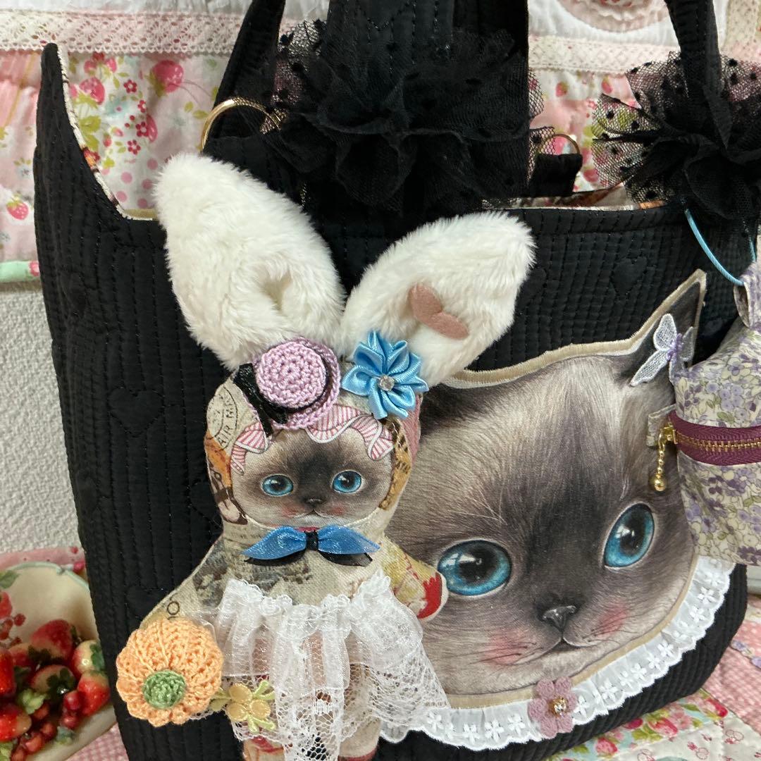 も*ん様 ネコ耳トートバッグ❣️ヌビ生地❣️ミニバニティ付❣️着ぐるみリトルサン