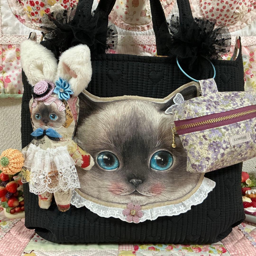 も*ん様 ネコ耳トートバッグ❣️ヌビ生地❣️ミニバニティ付❣️着ぐるみリトルサン