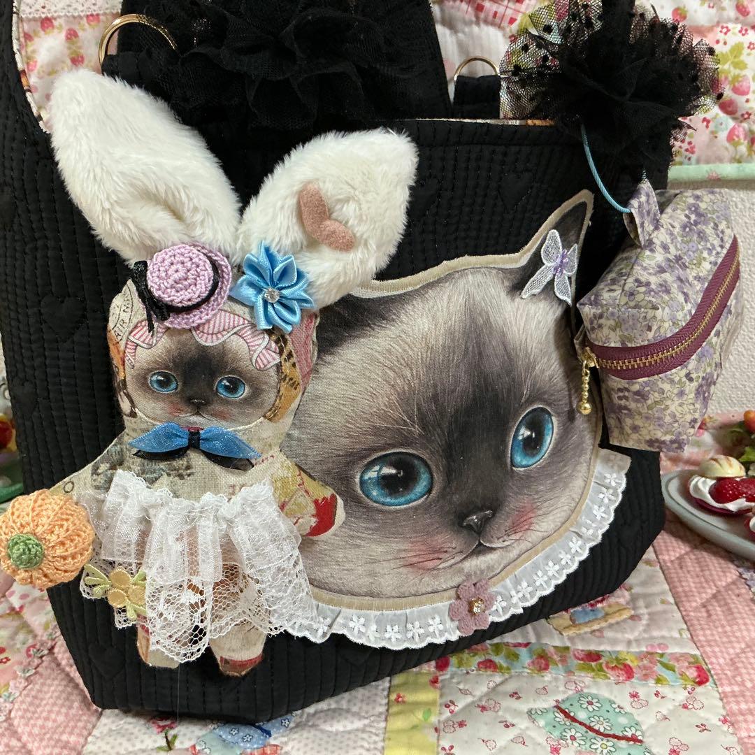 も*ん様 ネコ耳トートバッグ❣️ヌビ生地❣️ミニバニティ付❣️着ぐるみリトルサン