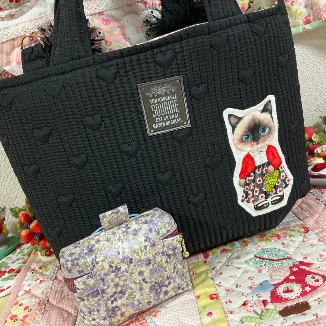 も*ん様 ネコ耳トートバッグ❣️ヌビ生地❣️ミニバニティ付❣️着ぐるみリトルサン