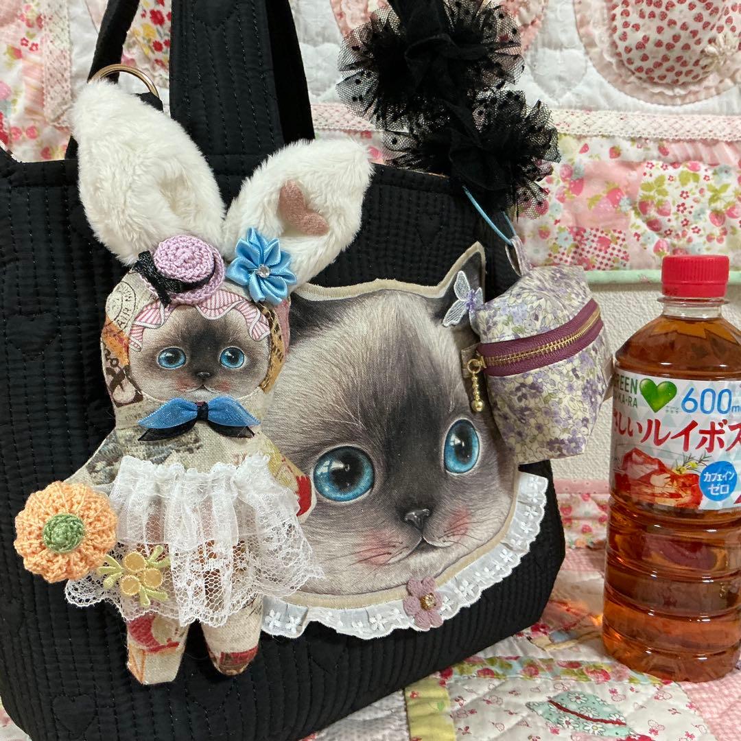 も*ん様 ネコ耳トートバッグ❣️ヌビ生地❣️ミニバニティ付❣️着ぐるみリトルサン