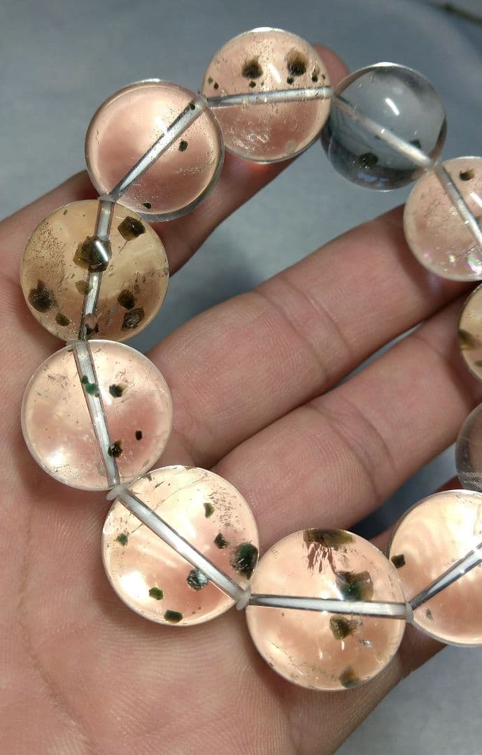 【超大玉,超希少】グリーンマイカインクォーツ　２０㎜　ブレスレット　水晶　天然