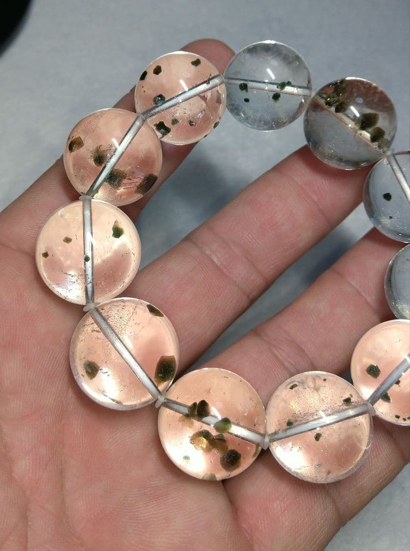 【超大玉,超希少】グリーンマイカインクォーツ　２０㎜　ブレスレット　水晶　天然