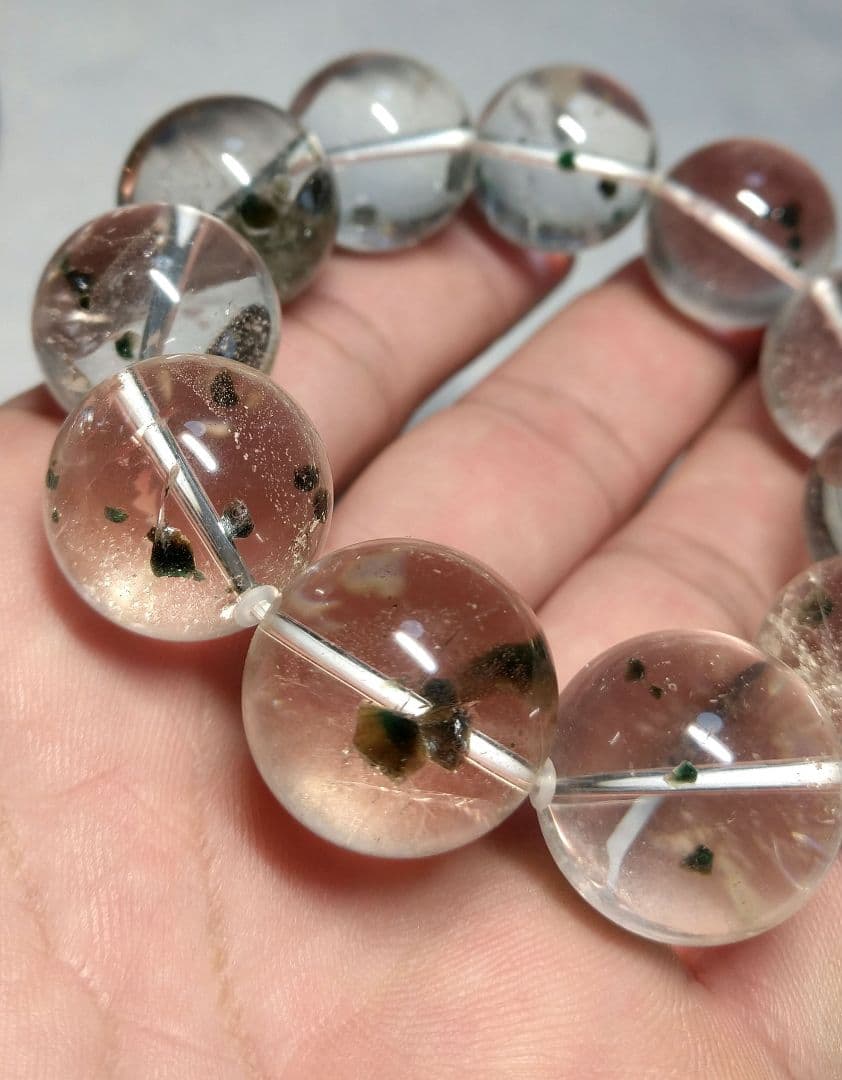 【超大玉,超希少】グリーンマイカインクォーツ　２０㎜　ブレスレット　水晶　天然