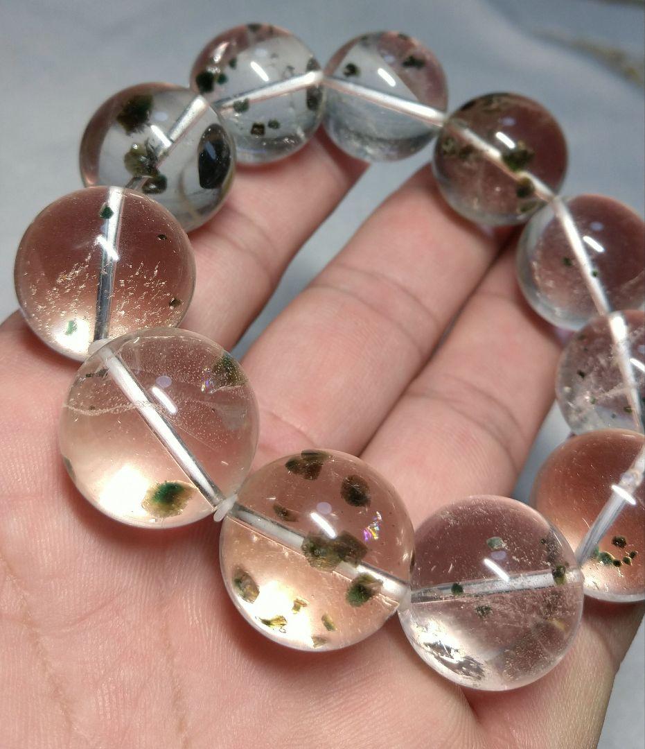 【超大玉,超希少】グリーンマイカインクォーツ　２０㎜　ブレスレット　水晶　天然