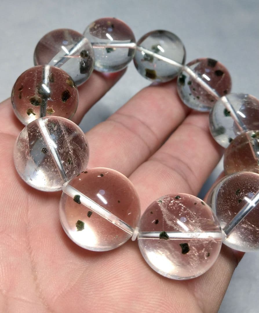 【超大玉,超希少】グリーンマイカインクォーツ　２０㎜　ブレスレット　水晶　天然