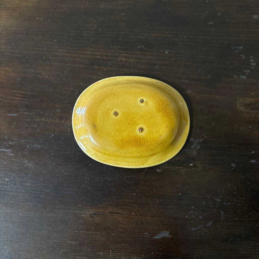 珉平焼　黄釉　淡路焼　龍紋　5点　豆皿　明治　茶道具　懐石　小鉢　酒器　検:李朝