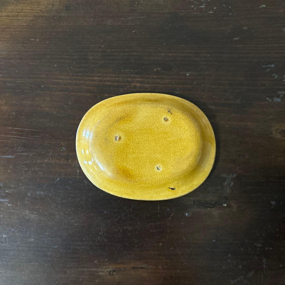 珉平焼　黄釉　淡路焼　龍紋　5点　豆皿　明治　茶道具　懐石　小鉢　酒器　検:李朝