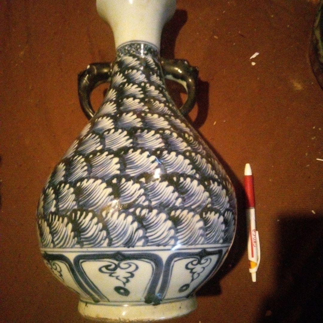 中国陶磁器　明鶴首青花壺