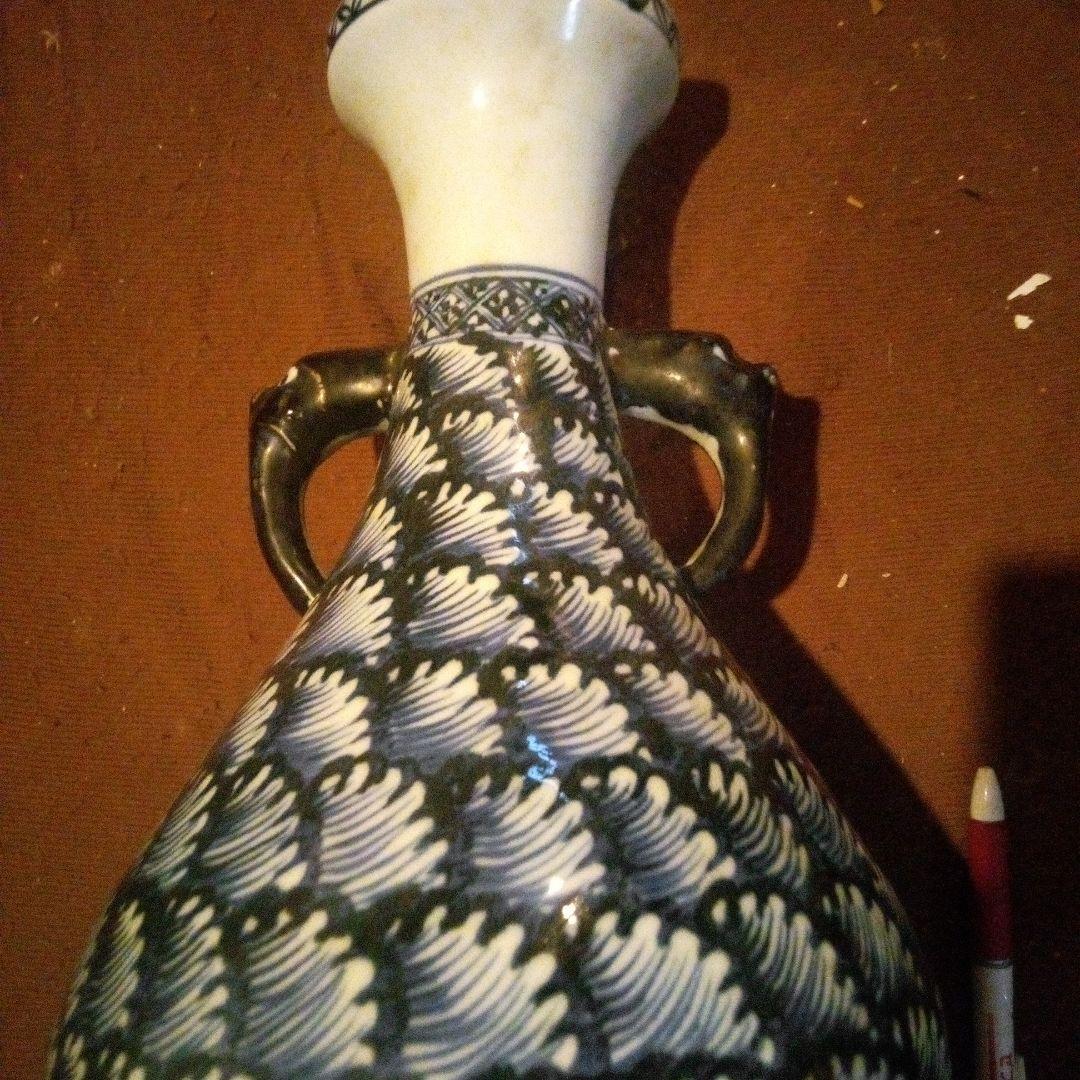 中国陶磁器　明鶴首青花壺