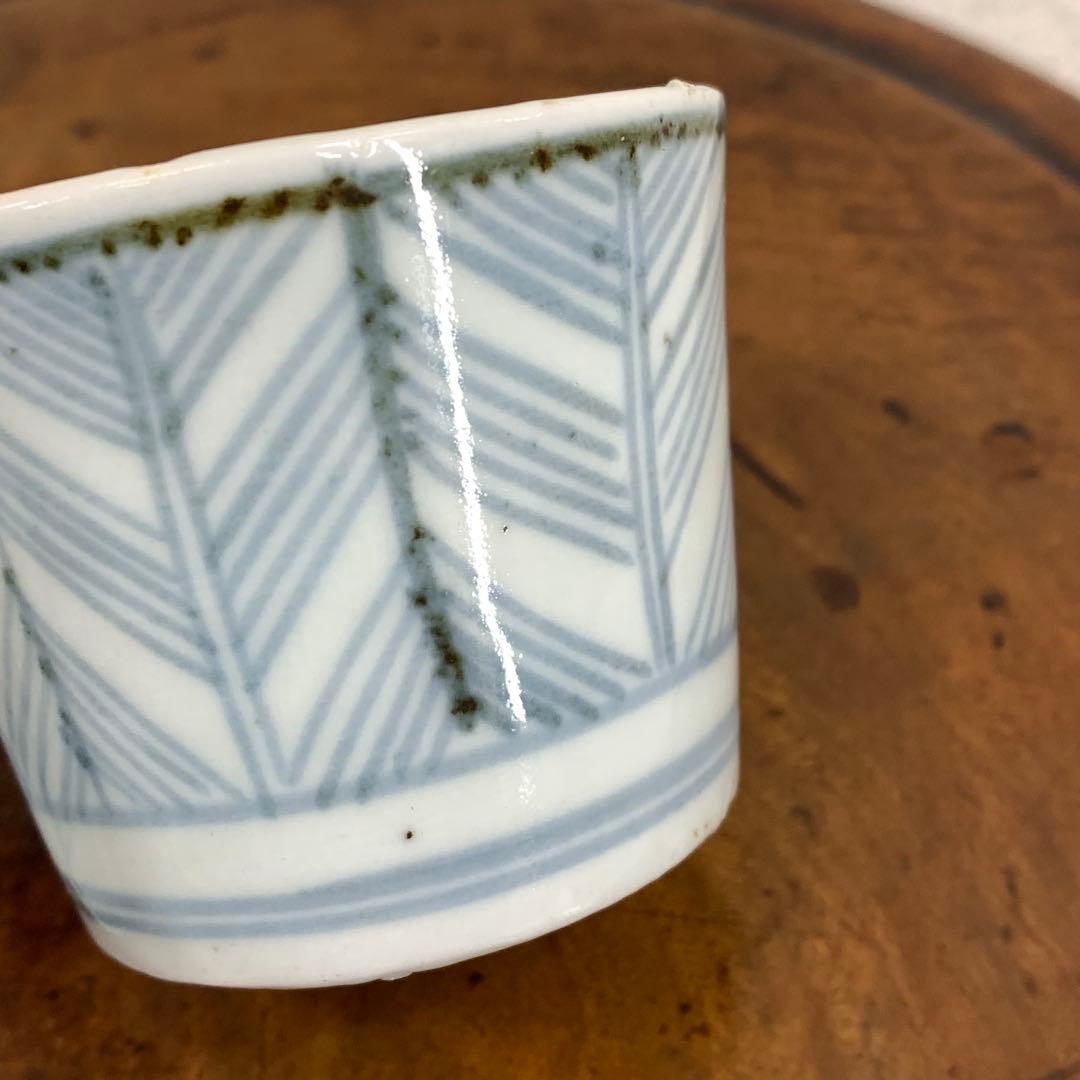 蕎麦猪口 2点 染付 矢羽根文 幾何学模様 江戸 時代 小鉢 アンティーク A②