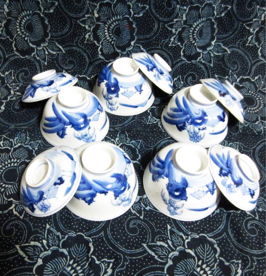 【骨董品】古伊万里 染付 蓋付き 小鉢 5客セット　アンティーク