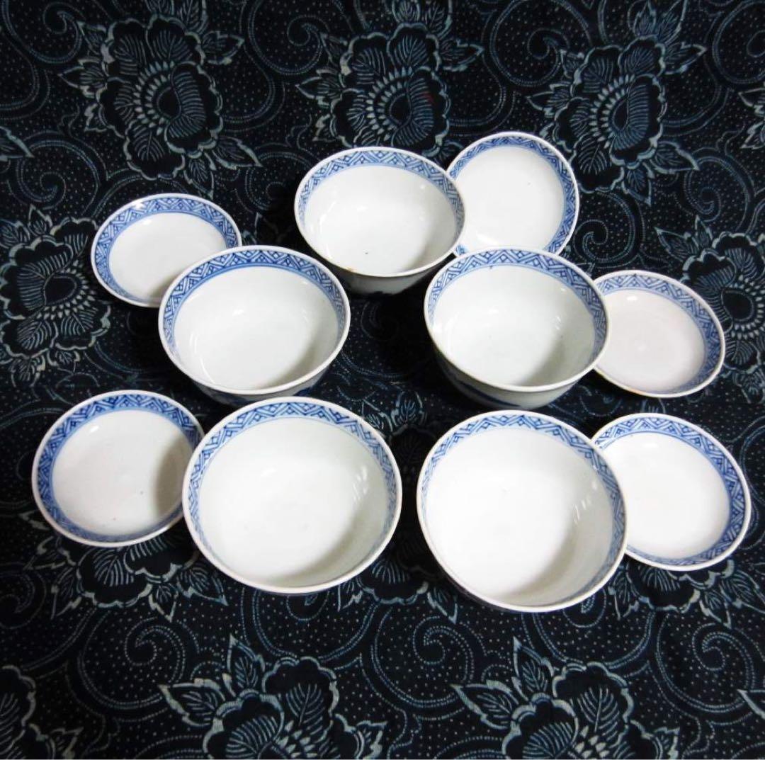 【骨董品】古伊万里 染付 蓋付き 小鉢 5客セット　アンティーク