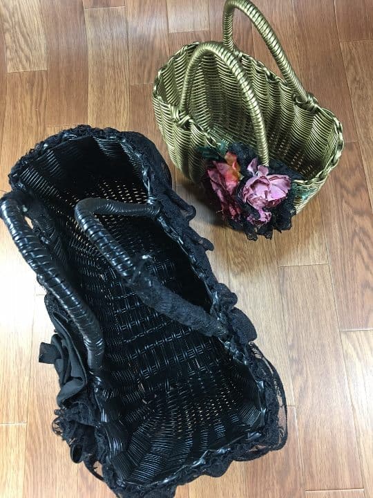 かごバッグ　オーダーメイド　２個セット売り　ストローバッグ　レース