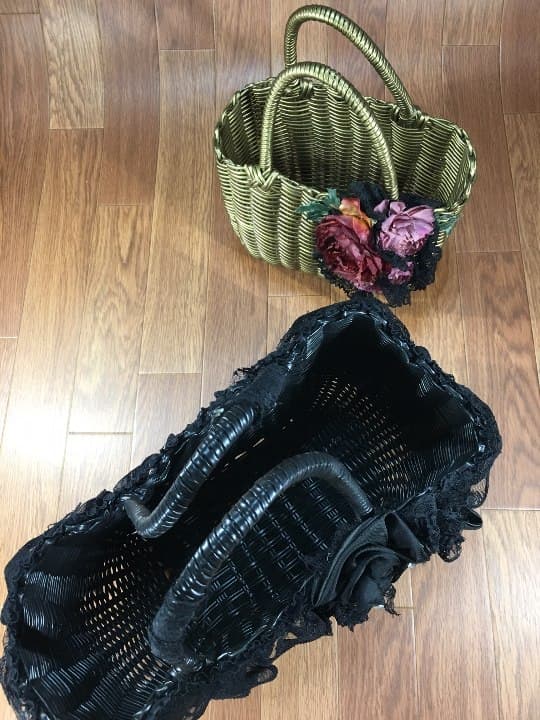 かごバッグ　オーダーメイド　２個セット売り　ストローバッグ　レース