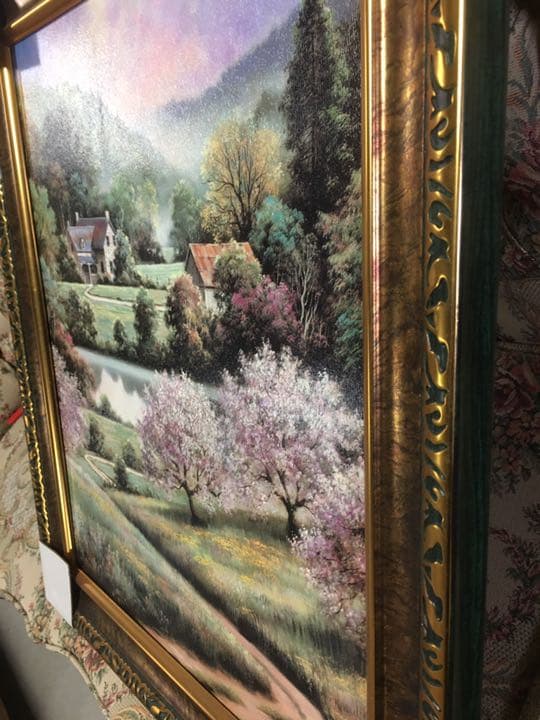 FP19 絵画 額絵 プリント画 アンティーク調 桜と別荘