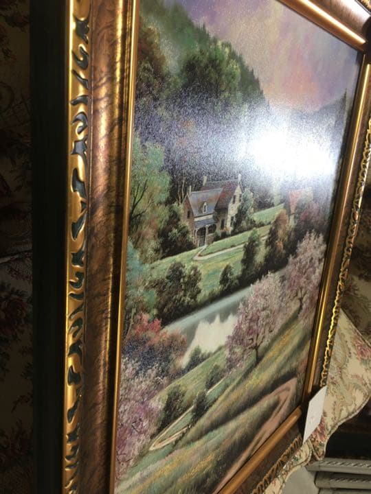 FP19 絵画 額絵 プリント画 アンティーク調 桜と別荘