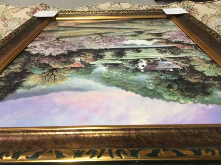 FP19 絵画 額絵 プリント画 アンティーク調 桜と別荘