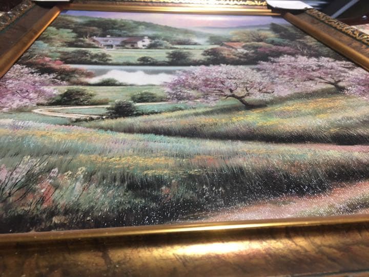FP19 絵画 額絵 プリント画 アンティーク調 桜と別荘