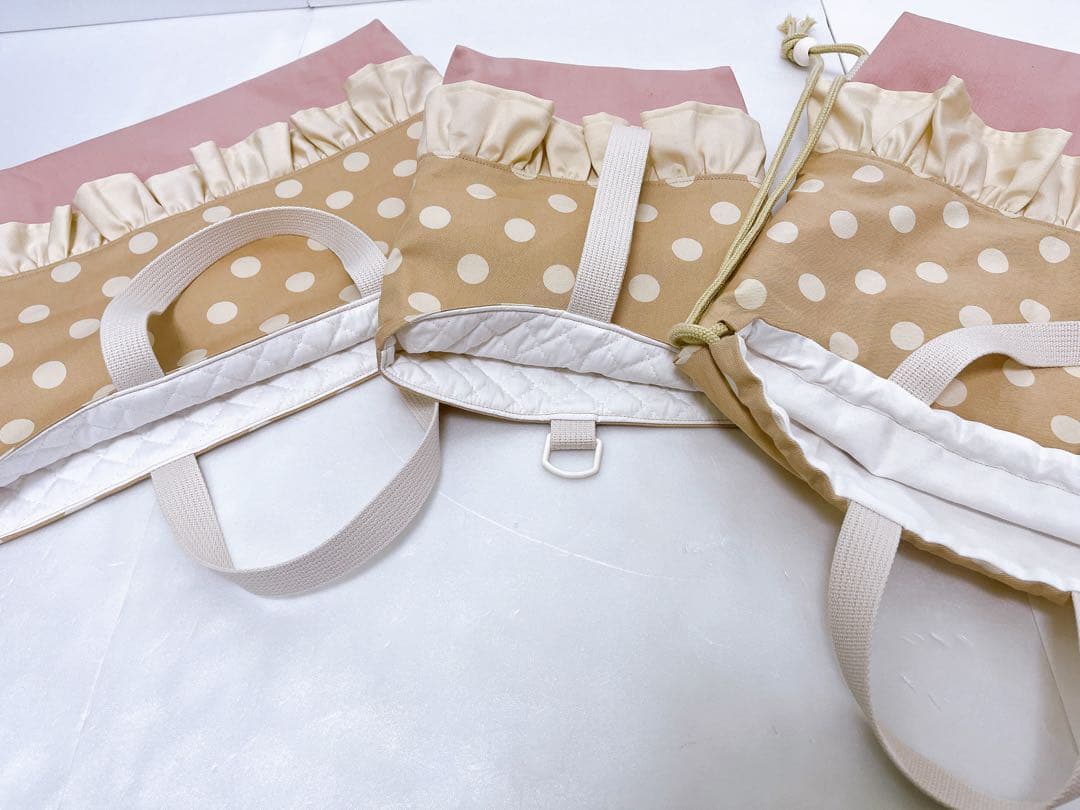 入園入学準備グッズ♡3点セット♡ドットベージュ✖️くすみピンク♡