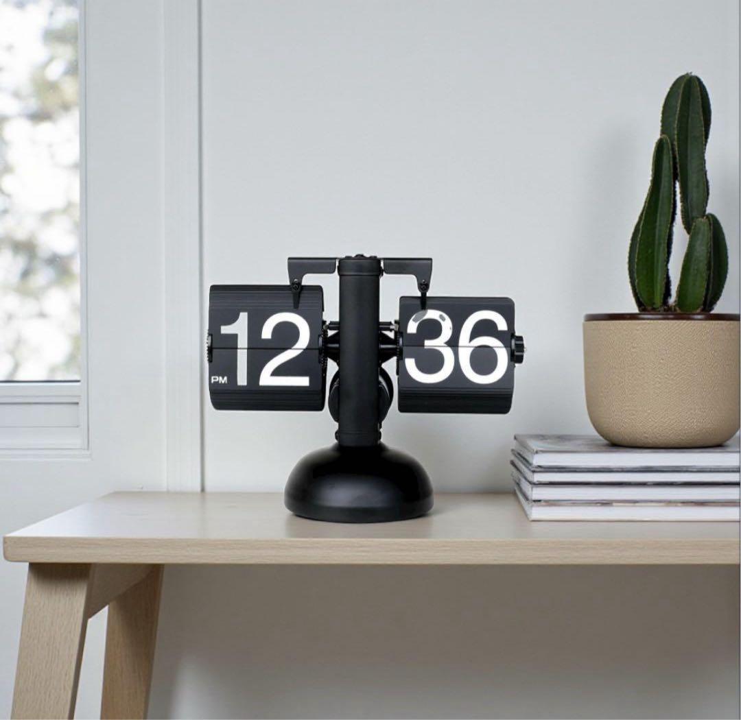フリップ クロック パタパタ 時計 卓上 黒 レトロ 置き時計 おしゃれ 電池式