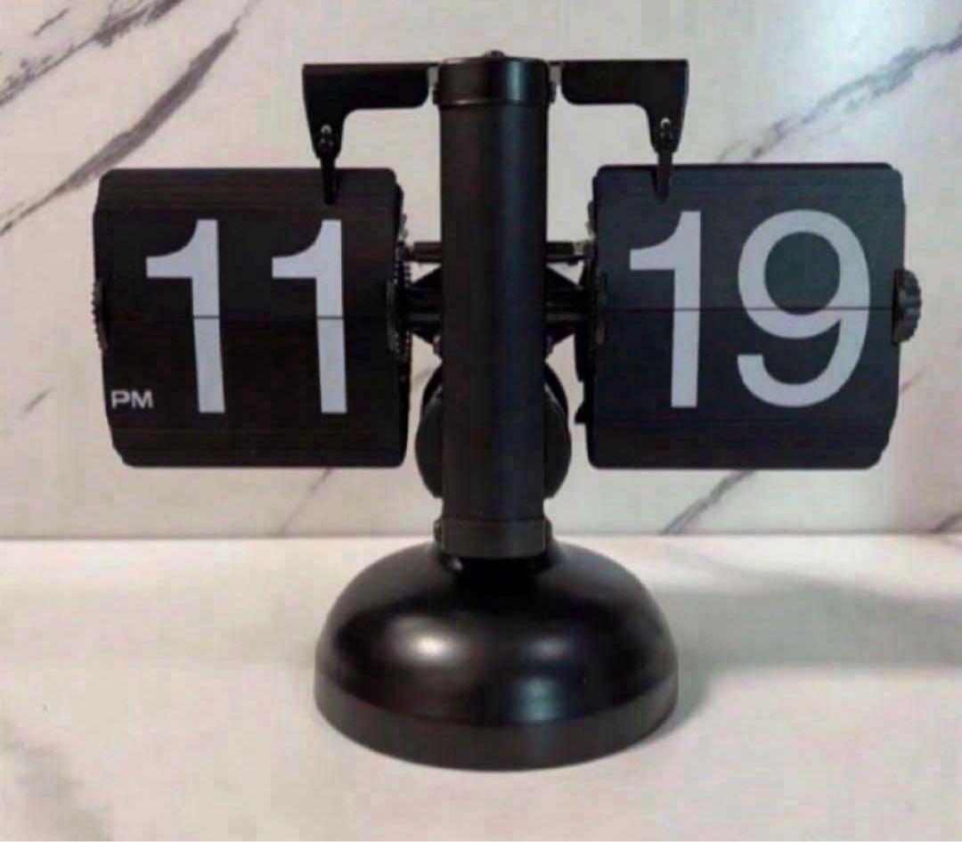 フリップ クロック パタパタ 時計 卓上 黒 レトロ 置き時計 おしゃれ 電池式