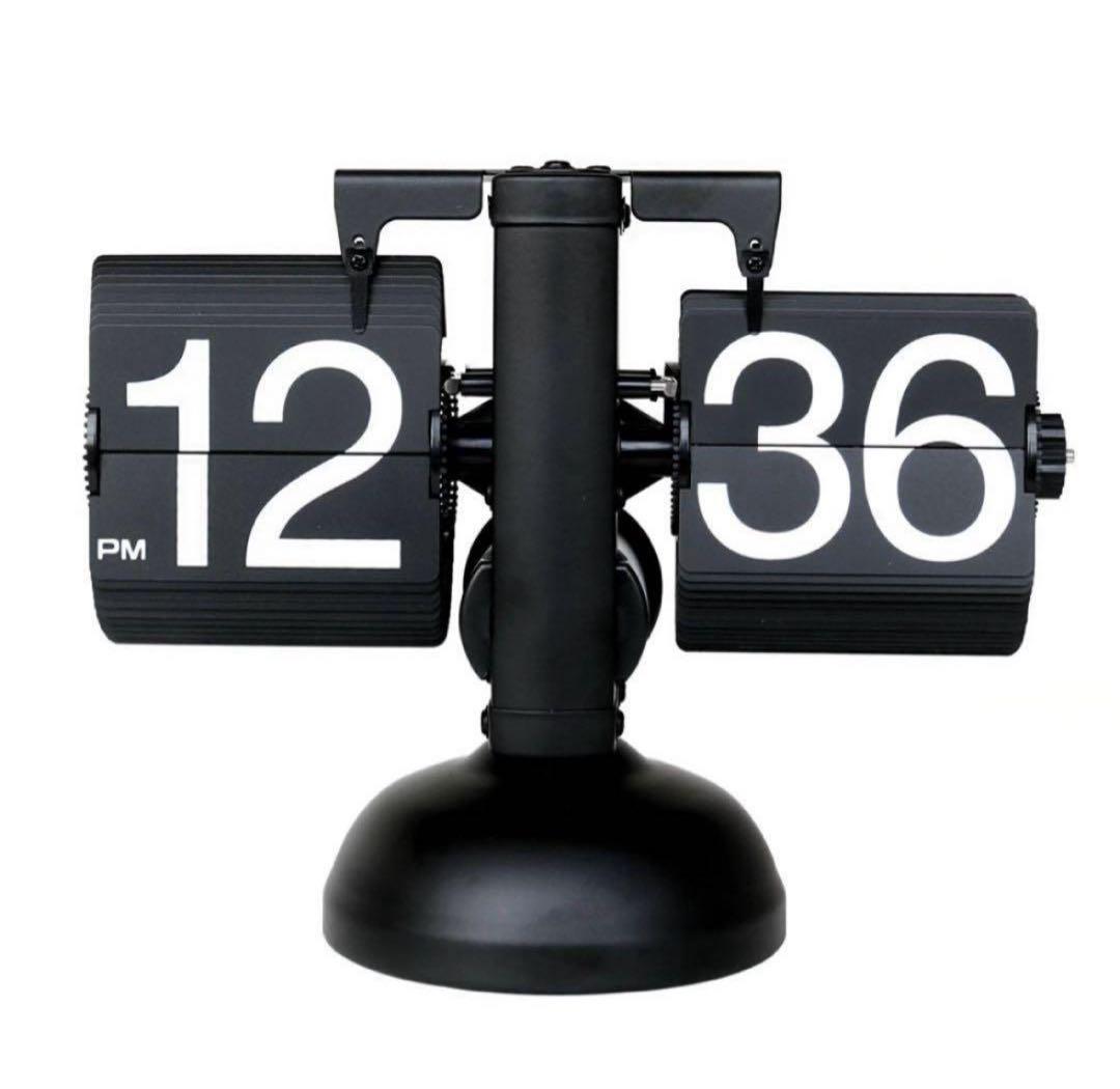 フリップ クロック パタパタ 時計 卓上 黒 レトロ 置き時計 おしゃれ 電池式