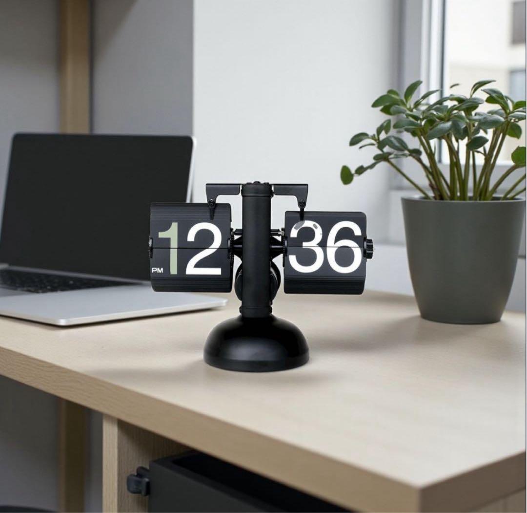 フリップ クロック パタパタ 時計 卓上 黒 レトロ 置き時計 おしゃれ 電池式