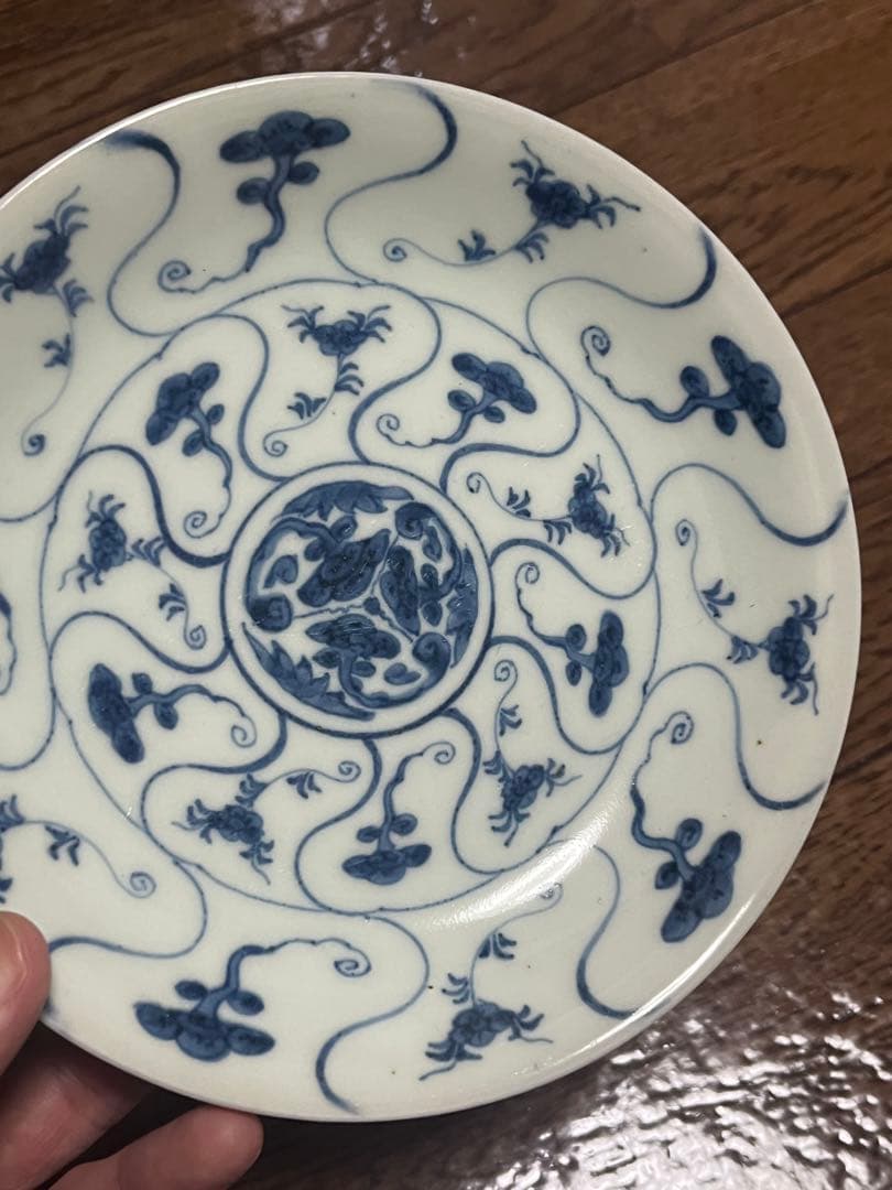 古伊万里　霊芝　なずな　中皿　無傷完品　モダン　伊万里　くらわんか　昆虫文