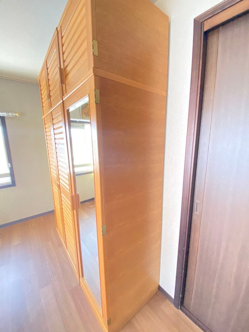 ミラー付き木製ワードローブ収納 クローゼット 洋服箪笥 ハンガーラック洋服収納②