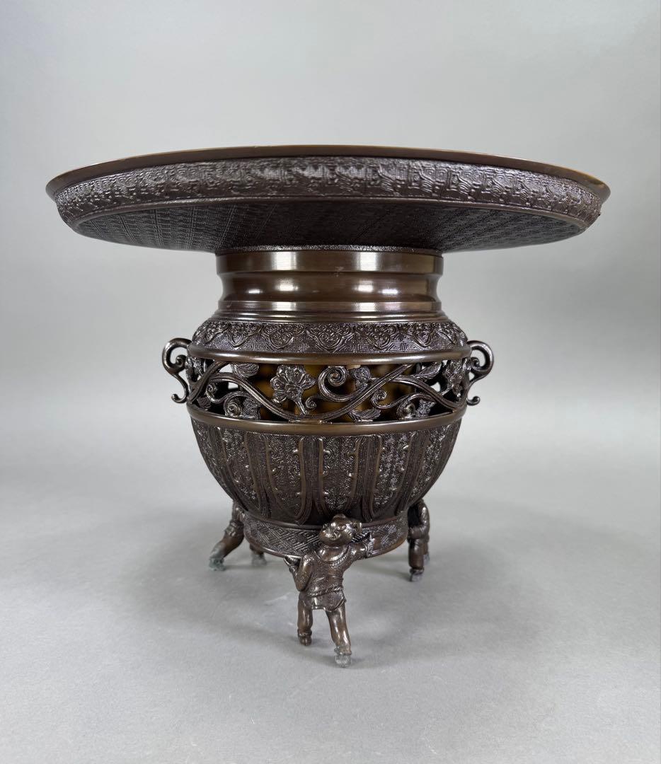 いけばな　池坊　鋳銅花器　陵山在銘 銅薄端　古流　未生流　龍生派 花瓶　華道具