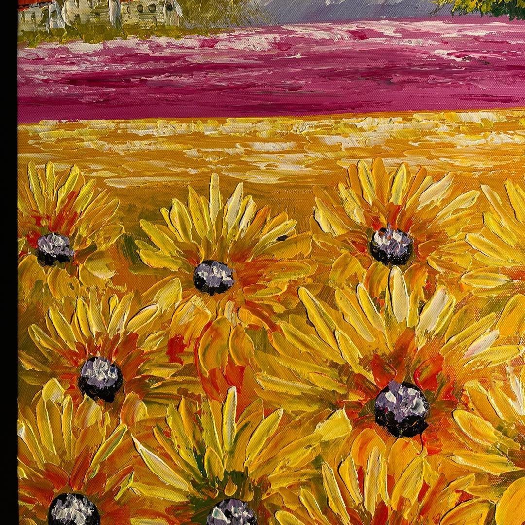 手書き油絵 ひまわり畑 絵画 インテリア 油彩画