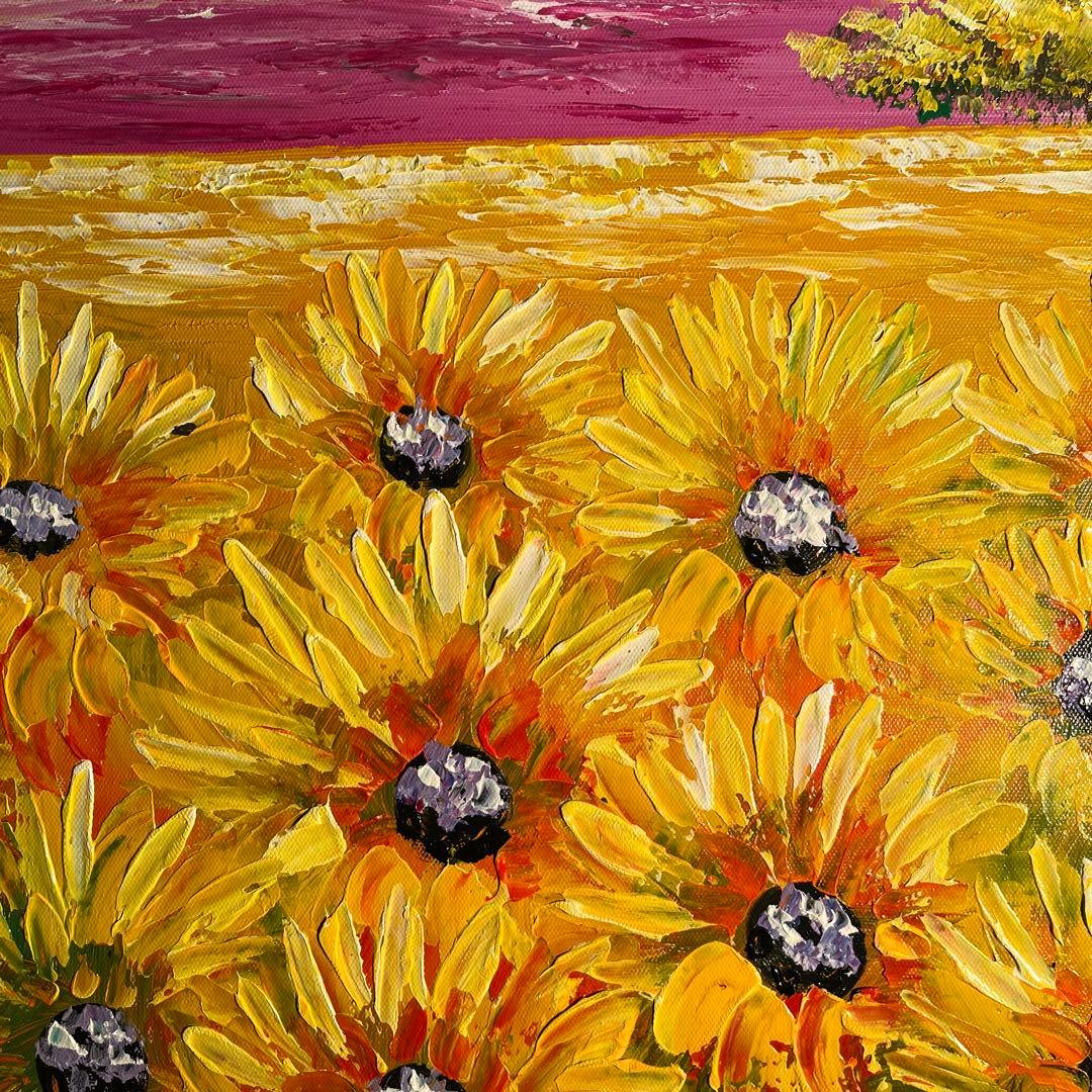 手書き油絵 ひまわり畑 絵画 インテリア 油彩画
