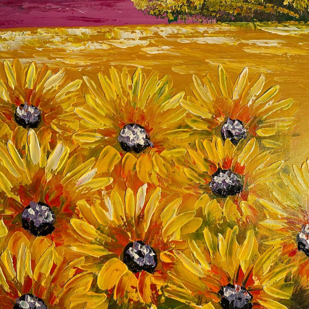 手書き油絵 ひまわり畑 絵画 インテリア 油彩画