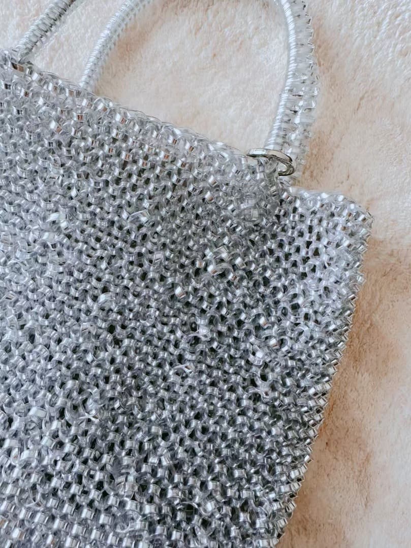 ハンドメイド ショルダー　シルバーバッグ　新品チェーン M-22x18cm