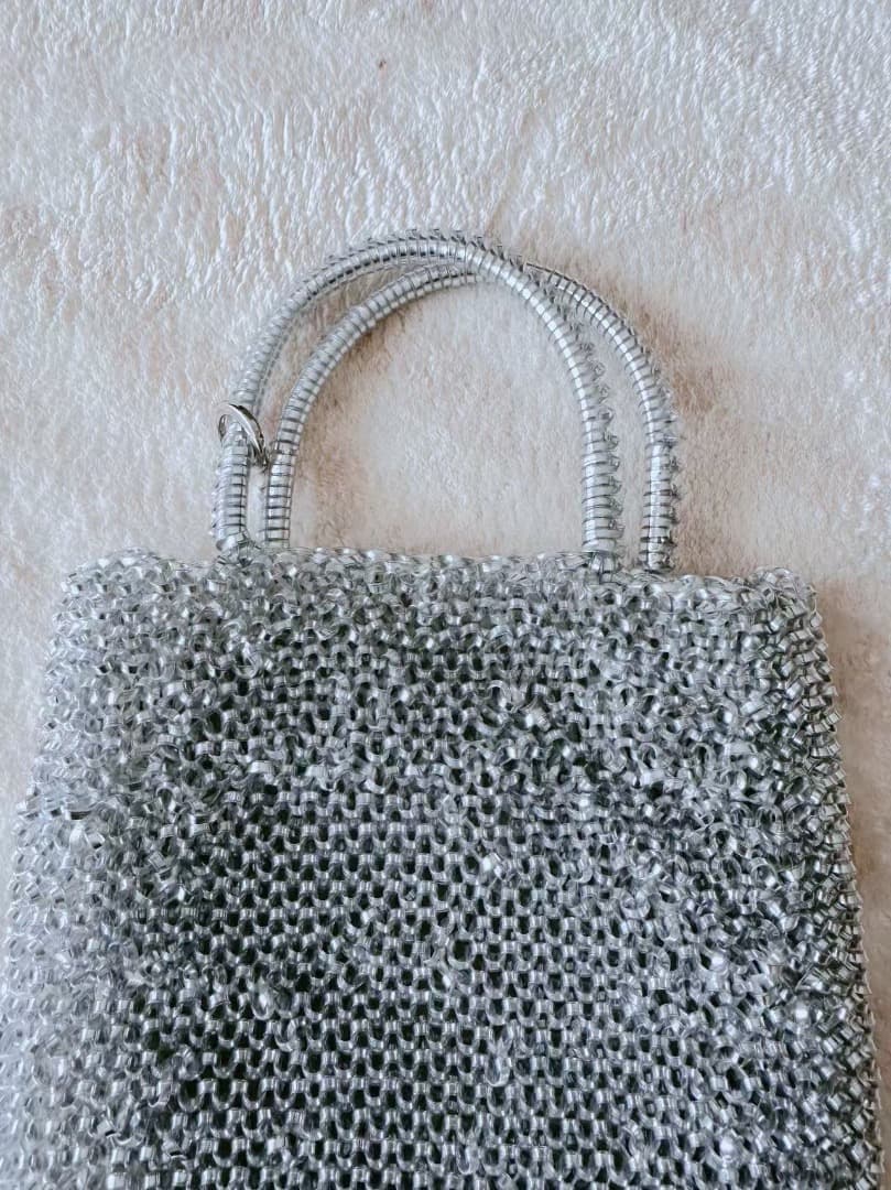 ハンドメイド ショルダー　シルバーバッグ　新品チェーン M-22x18cm