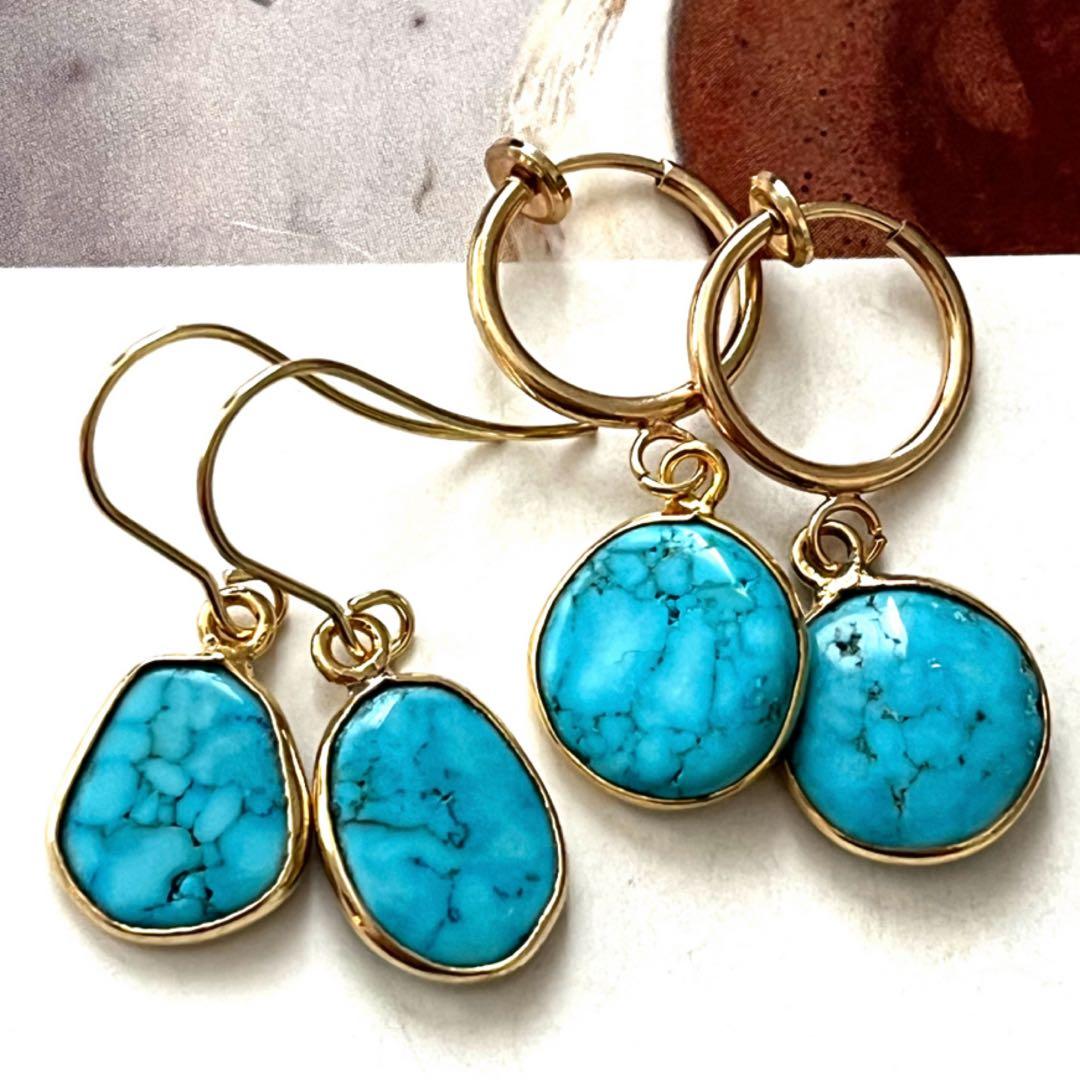 ダンゴ☺︎ 希少石　枠ペルシアンターコイズピアス